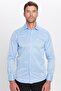 Modern Slim Fit Long Sleeve Plain Satin Cotton Men's Blue Shirt - 4