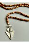 Men's Necklace with Arrowhead Agate Stones and Wood Beads