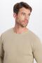 Men's Slim Fit Crew Neck Honeycomb Patterned Stone Knitwear Sweater