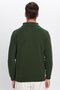 Unisex Relax Fit Comfortable Cut Ribbed Patterned Cotton Half Zipper Green Stand Collar Sweatshirt - 6