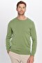 Men's Slim Fit Crew Neck Green Knitwear Sweater - 2