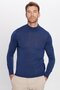 Men's Slim Fit Slim Fit Half Turtleneck Solid Navy Blue Knitwear Sweater - 2