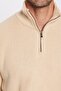 Men's Slim Fit Slim Fit Zippered Cream Stand Collar Knitwear Sweater - 3