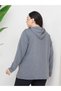 Women's Large Size Hooded Zippered Model 2 Pockets Long Gray Sports & Casual Sweatshirt Black - 7