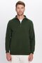 Unisex Relax Fit Comfortable Cut Ribbed Patterned Cotton Half Zipper Green Stand Collar Sweatshirt - 4