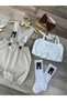 Creamy Teddy Bear Concept Salopet and Crop Socks Set for Baby Girl