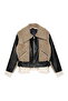 Black Plush Belted Leather Jacket - 2