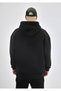 Black Men's Oversize Basic 3-Stripe Hooded Sweatshirt Emg3561 - 5