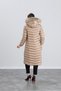 Women's Cream Long Inflatable Coat with Hood and Fur - 7