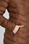 Women's Tan Long Puffer Coat with Hooded Fur - 5