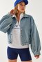 Women's Blue Sleeve Pleated Detail Denim Jacket 2437 60351172