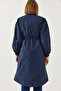 Women's Navy Blue Elastic Waist Long Raincoat 5939 60351240 - 6