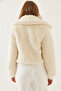 Women's Beige Turtleneck Plush Coat with Elastic Waist 938137 60351233 - 5