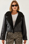 Women's Black Aller Detail Crop Laminated Coat 2612 60351246