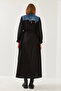 Women's Black Denim Embellished Long Flared Dress 60351248 - 3