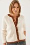 Women's White Pocket Patterned Knitwear Cardigan 241064 60251986 - 2
