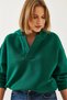 Women's Green Hooded V-Neck Sweatshirt 60351253 - 3