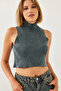Women's Gray Knitwear Crop Blouse 20246055