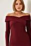 Women's Burgundy Collar Cross Patterned Dress 60351232 - 3