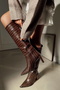 Stylish Heels Below Knee Pointed Toe Zippered Matte Leather Women's Boots - 3