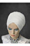Off White Bridal Head Wrapping Model Ready Turban Ready Wrap Evening Dress Wrap Cap - 3