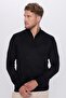 Men's Classic Fit Regular Cut Woolen Zippered Black Stand Collar Knitwear Sweater - 3