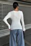 Women's Lycra Fabric Long Sleeve V Neck White Blouse 12972 - 3