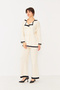 Women's Four-Button Jacket Lapel Knitwear Fabric Cardigan and High Waist Trousers Double Knitwear Set - 2