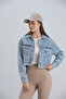 Women's Blue Tasseled Double Pocket Sleeve Pocket Detailed Crop Denim Jacket - 3