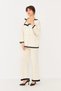 Women's Four-Button Jacket Lapel Knitwear Fabric Cardigan and High Waist Trousers Double Knitwear Set - 4