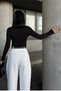 Women's Lycra Fabric Crop Cut Long Sleeve Crew Neck Black Crop Blouse 12973 - 3