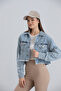Women's Blue Tasseled Double Pocket Sleeve Pocket Detailed Crop Denim Jacket - 6