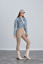 Women's Blue Tasseled Double Pocket Sleeve Pocket Detailed Crop Denim Jacket - 7