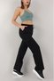Women's Black Two Yarn Elastic Waist Loose Piece Palazzo Sweatpants with Cargo Pockets - 2