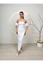 Special Design Pearl Stone Detailed Off-Shoulder White Evening Dress - 3