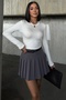 Lycra Stretchy Fabric Long Sleeve Crew Neck Short Crop White Blouse 12973