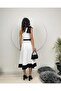 White Evening Dress with Bow Detail and Single Shoulder Belt - 6