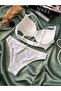 Basic Ribbed Patterned Supported Ecru Bra Set - 6