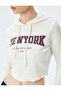 Long Sleeve Slim Fit Ribbed Printed Hooded Crop T-Shirt - 5