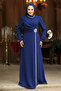 Beading Embroidered Dark Indigo Blue Hijab Evening Dress 46021Im - 2