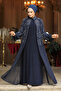 Bead Embroidered Navy Blue Hijab Abaya Suit 46151L - 2
