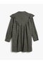Mini Shirt Dress Ruffles Soft Textured Long Sleeve High Collar Half Button - 2