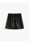 Leather Look Mini Skirt with Slit Detail and Elastic Waist - 2