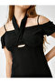 Mini Dress Off-the-Shoulder Slit Window Detail Linen Blended Bow Detail - 5