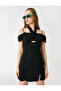 Mini Dress Off-the-Shoulder Slit Window Detail Linen Blended Bow Detail - 2