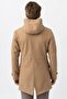 Beige Slim Fit Hooded Cashmere Coat with Zipper Closure and Pockets - 7