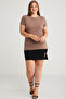 Mayra Women's Slim Fit Slim Fit Crew Neck Basic Brown Plus Size T-Shirt - 2