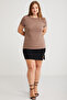 Mayra Women's Slim Fit Slim Fit Crew Neck Basic Brown Plus Size T-Shirt - 4