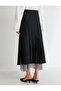 Midi Pleated Skirt with Lace Slit Detail Normal Waist - 4