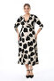 Women's Beige Black Leaf Pattern Maxi Length Double Breasted Lapel Long Sleeve Plus Size Dress - 4
